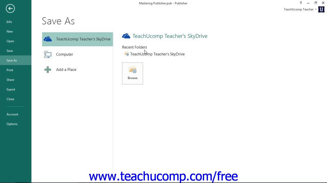 Publisher 2013 Tutorial Saving Publications Microsoft Training Lesson 2 ...
