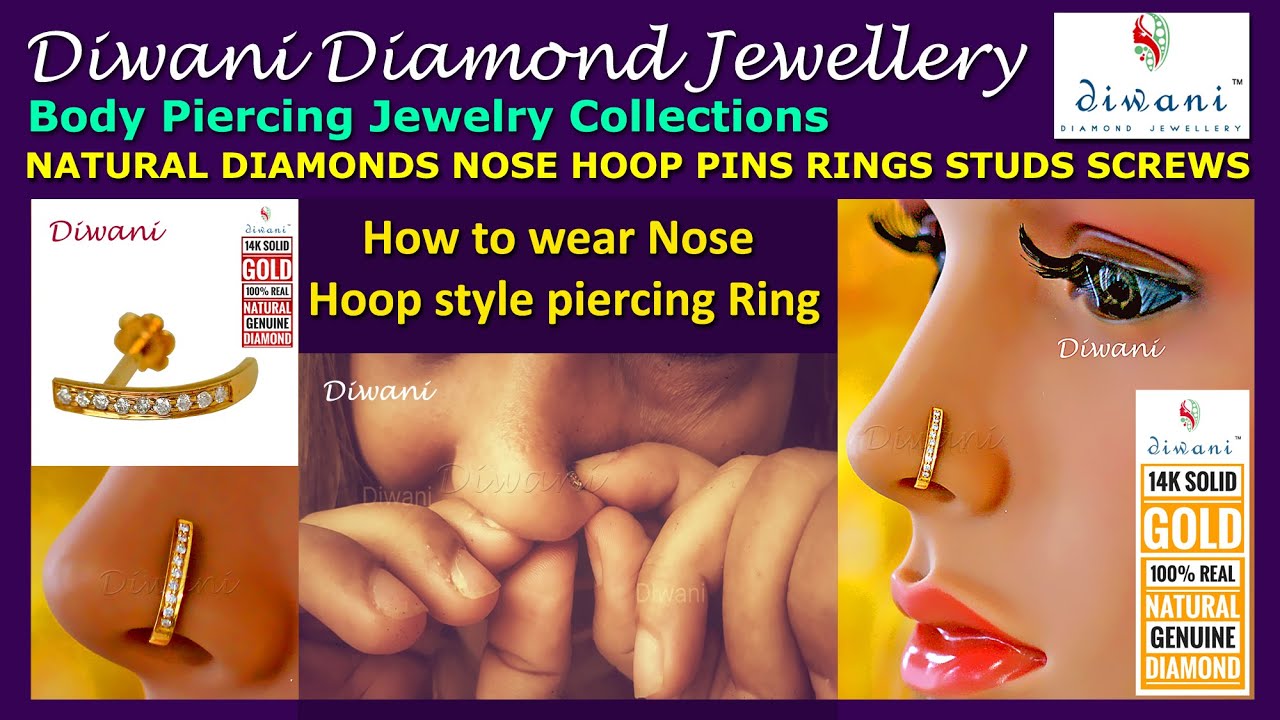 Diwani How to wear Hoop style Screw type Nose pin Piercing Rings studs natural diamonds 14k Gold