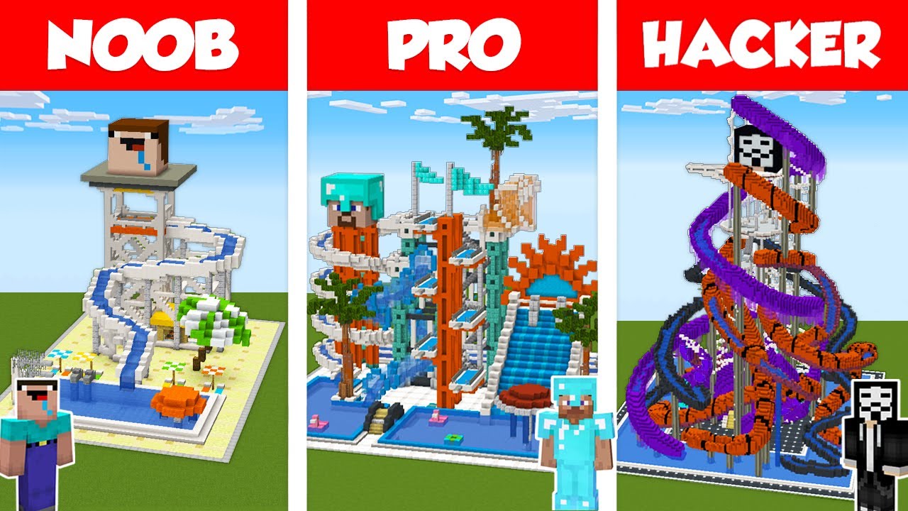 Download Minecraft NOOB vs PRO vs HACKER: WATERPARK HOUSE CHALLENGE in Minecraft / Animation