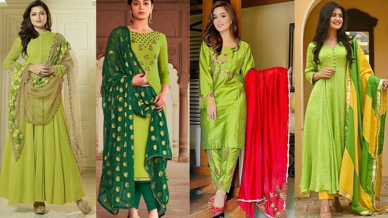 Very Beautiful Parrot Colour Dress Design | Parrot Green Colours ...