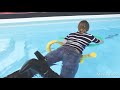 Jeans and boots in pool