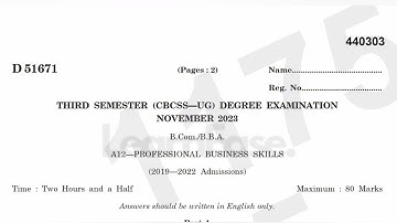 Professional Business Skills (PBS) Question Paper 2023 - BCom/BBA - 3rd Semester -Calicut University