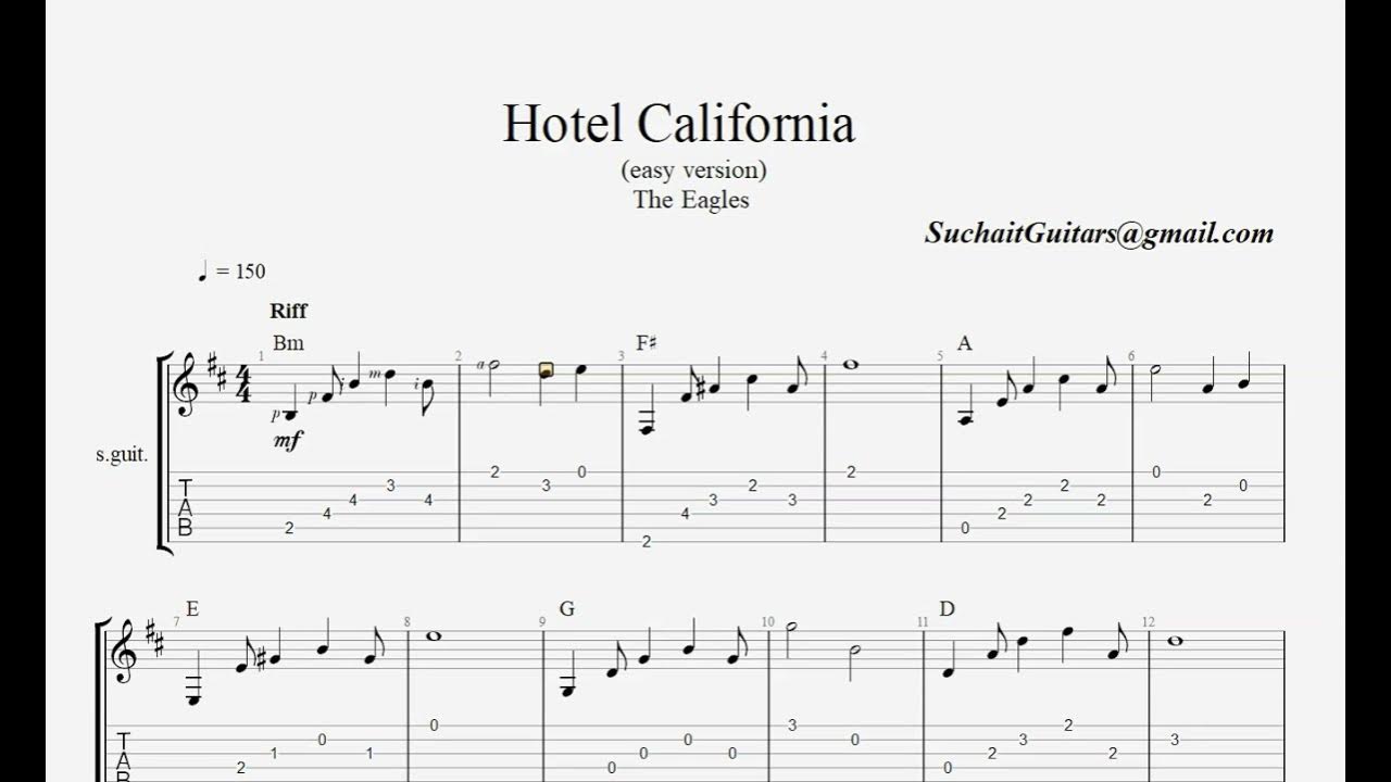 Hotel california riff easy YouTube