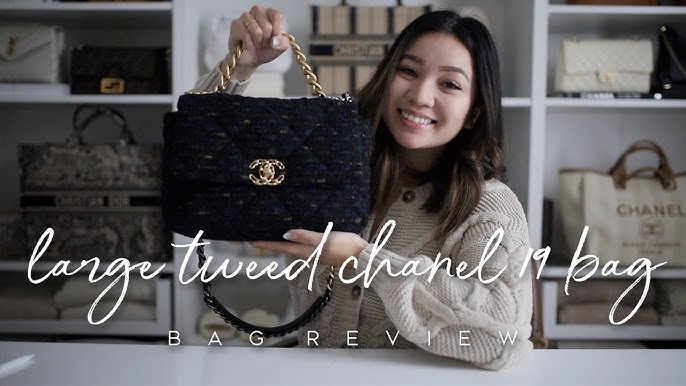 Chanel Large 19 flap bag in ribbon houndstooth tweed