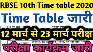Rajasthan Board 10th Time table 2020 | Rbse Class 5th 8th 10th 12th time table 2020