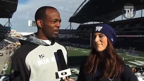 Live jumbotron interview with RB Freddie Reid