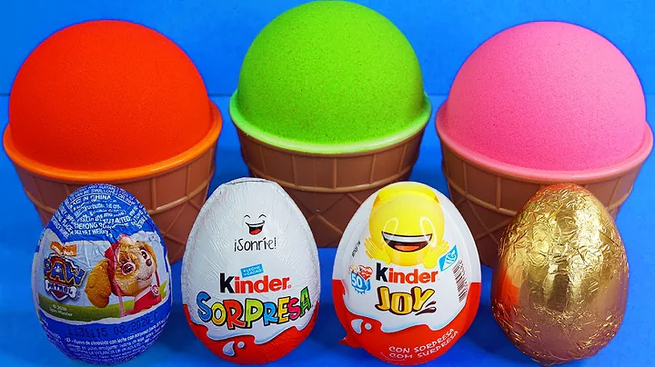 3 Kinetic Sand in Ice Cream Cups | Learn Colors Pj Mask Surprise Toys Patrol Kinder Surprise Eggs