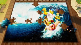SpongeBob with Patrick Surfing Waves in Puzzle Jigsaw Game