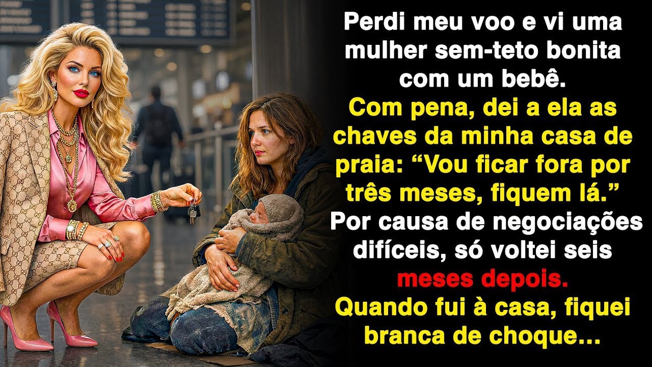 Perdi meu voo e vi uma moradora de rua bonita com um bebê  Dei minha chave pra ajudar, mas…