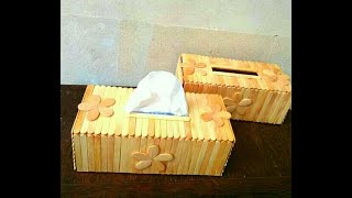 DIY tutorial how to make a tissue box from ice cream sticks