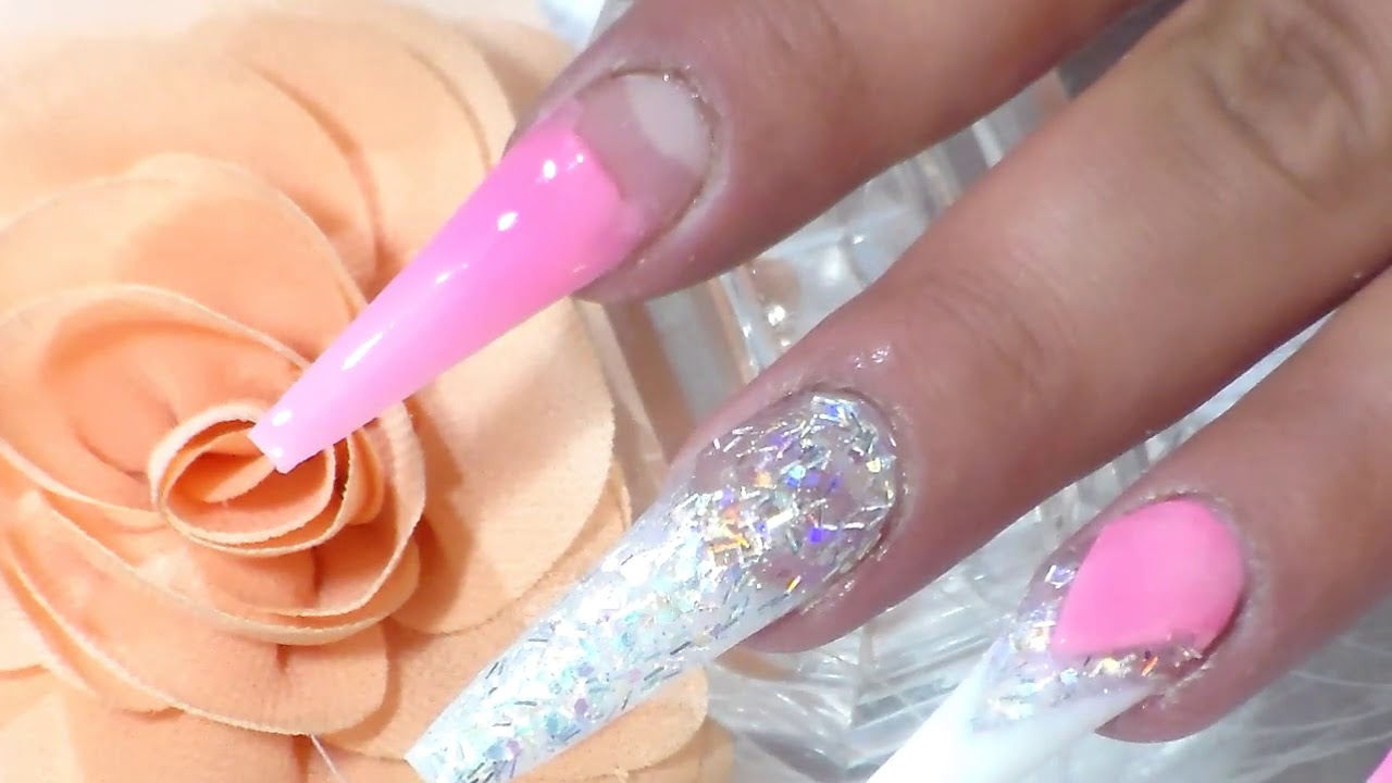 uñas acrilicas rosas con tecnica de navaja super faciles manicura y pedicura
