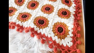 Crochet sunburst granny square tutorial. Sunflower Motif