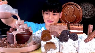 ASMR 초코우유속에 초코케이크😋쿠키앤크림&빈츠 트윅스 오레오 초코 크레이프먹방! Chocolate Cake With Choco milk Choco Dessert MuKBang!