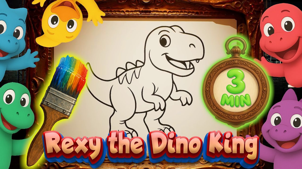 Rexy the Dino King | Dinosaur Coloring Fun! Animated Song for Kids & Toddlers (3 Min)