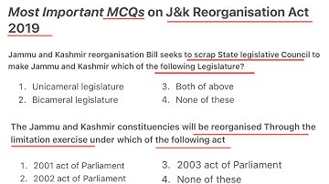 MCQs on J&K Reorganisation Act 2019 for all jkssb exams
