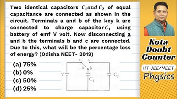 Two identical capacitors C1 and C2 of equal capacitance are connected as shown in the circuit.