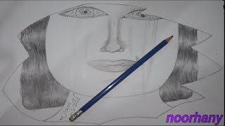 رسم تعبيري حزين و سهل | تعلم رسم وجه بنت حزينة في مرآة محطمة|noorhany