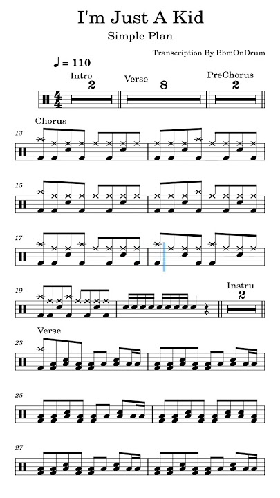 I'm Just A Kid - Simple Plan / Drum Sheet Music #drum #drumsheet #drumcover #simpleplan #imjustakid