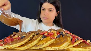 PANCAKES WITH NUTELLA & FRUITS | MUKBANG | ASMR | EATING SOUNDS