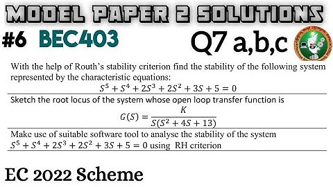 #6 Control System Q7 a,b,c Model Paper 2 Solution 4th Sem ECE 2022 Scheme VTU BEC403
