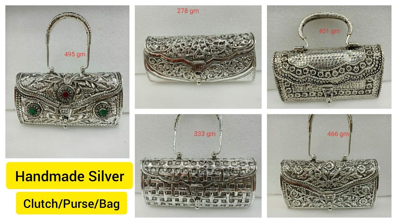 German silver sling bag/Clutch/ purse* Engraved New 3D Flower 🌺 with  Red/Green stone SC 43 *Description* Size- 7