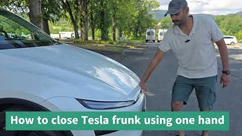 How to close frunk in Tesla Model Y using one hand. #onehandfrunkclose #teslamodely #tesla #shorts