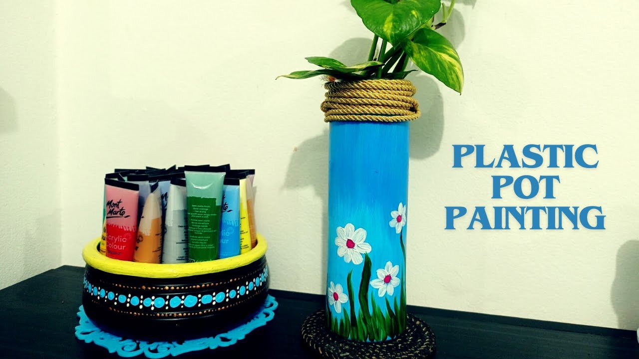 Painting on Plastic jar Easy painting ideas with Plastic bottle