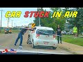 OLD MAN DRIVES ON A BARRIER AND GETS STUCK  |  Road Rage USA &amp; Canada