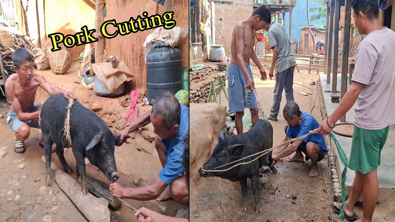 Pork Cutting || Rai Culture || Bangur Ko Masu || Pork Meat Cutting In Nepal || Nepali Village Life