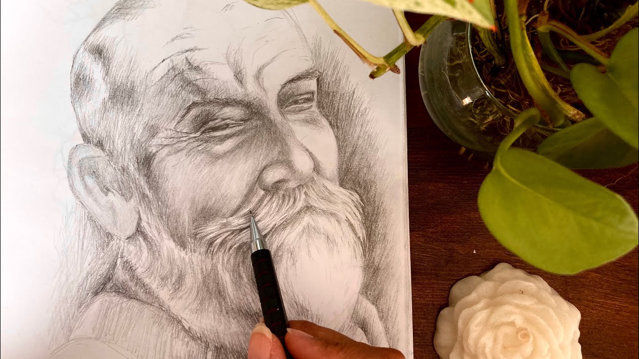 How to shad an elderly man's face by pencil step by step - YouTube