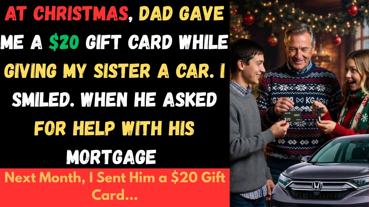[ Full Story ] At Christmas, Dad Gave Me a $20 Gift Card While Giving My Sister a Car. I Smiled...