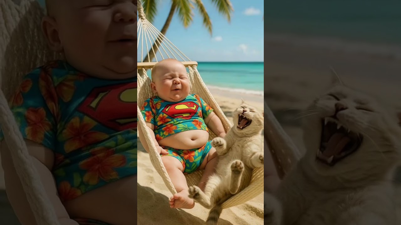 🌴南国の風より速く、おならが炸裂💨タマ二郎、笑いすぎて呼吸困難www🤣🐱👶 #赤ちゃん #猫 #スーパーベビー #タマ二郎 #おなら動画 #爆笑動画 #癒し動画 #南国 #笑いの連鎖
