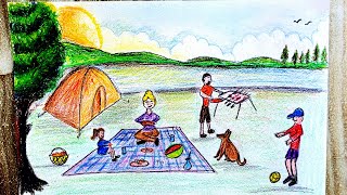 CAMPING DRAWING / HAVING A PICNIC DRAWING /ÇADIR KAMPI YAPAN AİLE RESMİ / PİKNİK YAPAN AİLE ÇİZİMİ