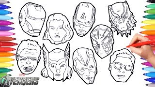 The AVENGERS Coloring Pages | How to draw all Avengers Character Faces | Iron Thor Hulk America