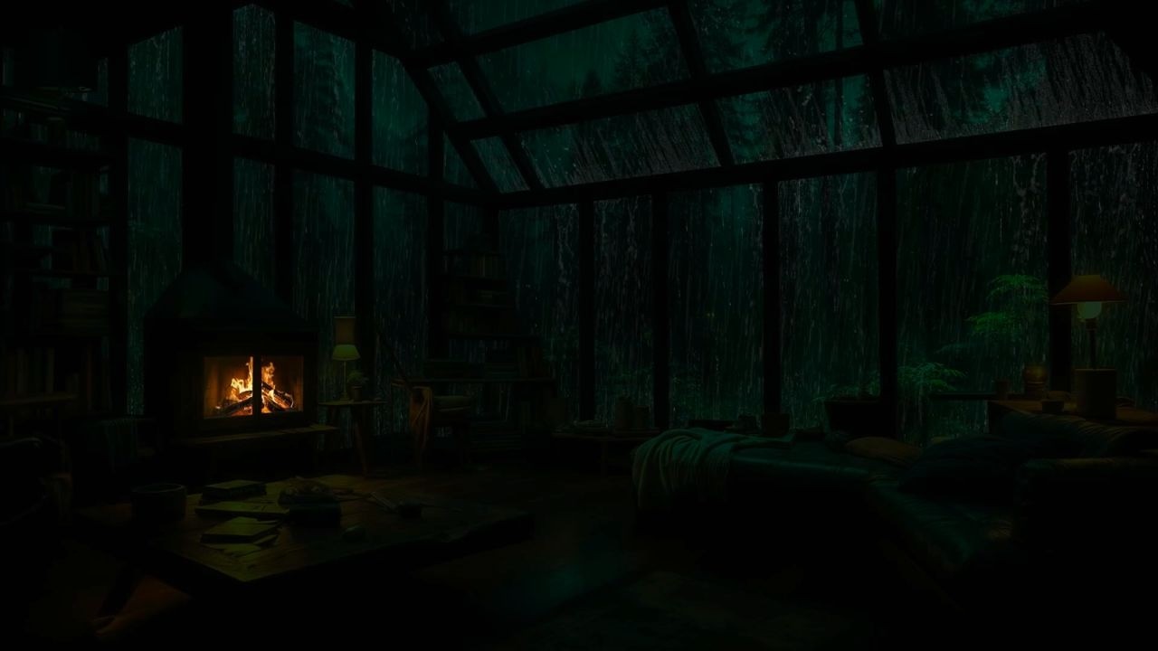 [NO ADS] DEEP SLEEP FAST 😴🌧️ Heavy Rain & Thunder Sounds Outside the Window 🔥Cozy Fireplace Ambience