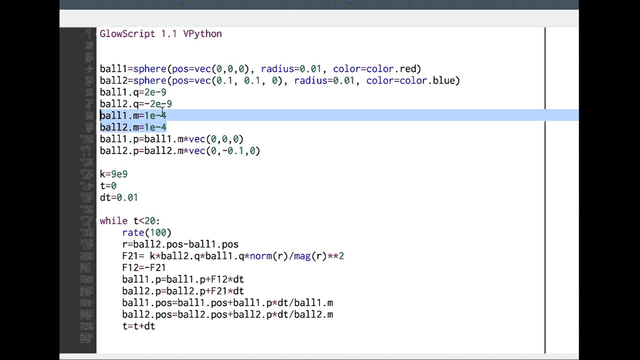 Interacting electric charges in glowscript - YouTube