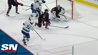 Canucks' Ethan Bear Goes Upstairs Short Side In His Return To Carolina