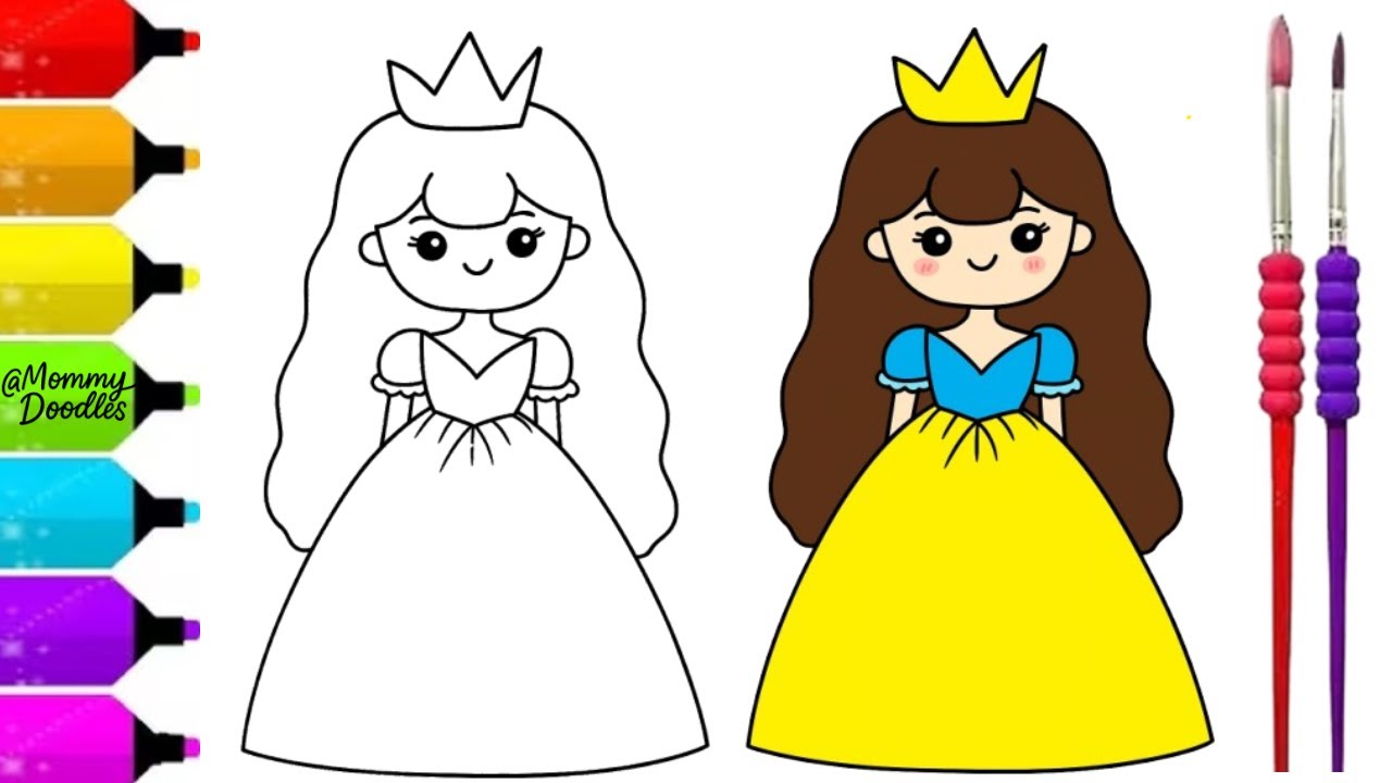 How to Draw a Cute Princess 👑 | Easy Drawing and Coloring Tutorial for ...