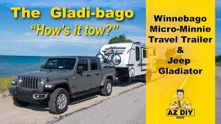 Jeep Gladiator tows a Winnebago Micro Minnie Travel Trailer