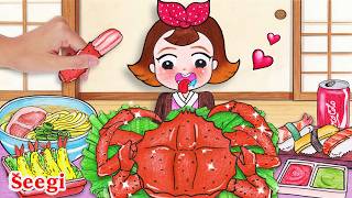 [🍜Paper DIY] MUKBANG Ramen, Sushi & GIANT King Crab 🦀 Seegi Stop Motion Paper - ASM
