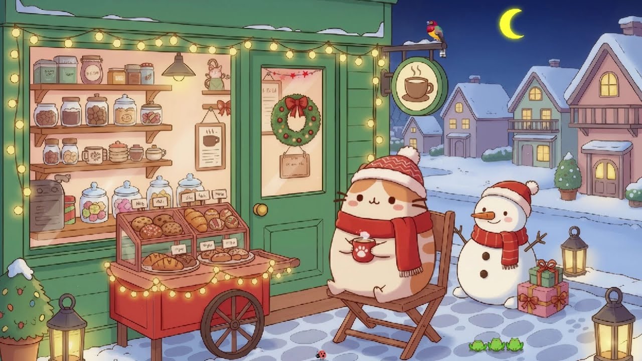 Snowy Café Nights with Fami's Cat 🌙 Calm Lofi Beats to Unwind ❄️ Chill Music for Sleep & Study