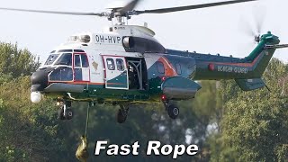 4K Rare Super Puma Helicopter Finland Border Guard Fast-Rope Exercise At De Kooy