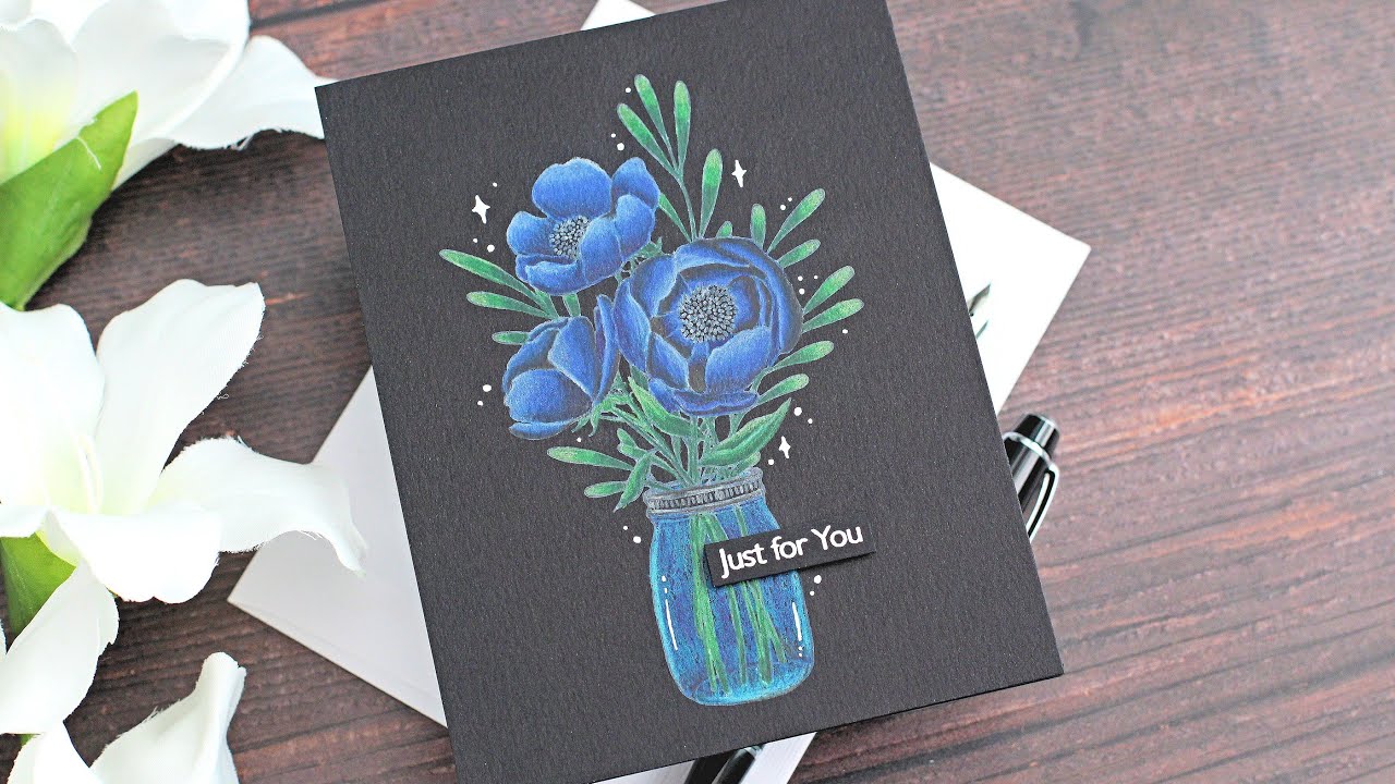 Just for You Card | Colored Pencils On Black Cardstock - YouTube