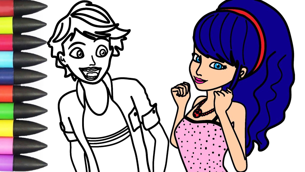 Miraculous Ladybug Marinette And Adrien With Colored Markers Coloring Book For Kids By Coloring Gameplay Tv