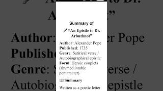An Epistle to Dr. Arbuthnot Summary
