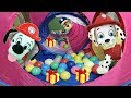 Patrulla canina español:fiesta paw patrol sorpresa de cumpleaños bebe Marshall con parque de bolas