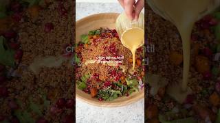Crispy Quinoa, Pumpkin & Lentil Salad
Your sign to try crispy quinoa👇🏼🌿 You’re going to love this salad, it’s so fresh and crunchy! Crispy quinoa adds the best texture.
Roast pumpkin, crispy lentils, crispy quinoa, arugula, cucumber, red onion, avocado, pomegranate and a maple dijon dressing.
Follow @tessbegg for more recipes!
Ingredients
Dressing:
1/2 tbsp (7.5ml) olive oil
1 tbsp (15ml) maple syrup
1 tbsp dijon mustard
1 tbsp lemon juice
Pinch of salt
Pumpkin and lentils:
500g pumpkin or butternut squash
420g can of brown lentils, drained and rinsed (cooked lentils)
Drizzle of olive oil
Pinch of salt
1 tsp garlic powder
1 tsp onion powder
2 tsp paprika
2 tsp parsley flakes
Quinoa:
2 cups COOKED quinoa (cooled)
Drizzle of olive oil
Pinch of salt
Other:
1 cucumber, diced
1/2 red onion, sliced
1/2 avocado, sliced
1/3 cup pomegranate
2 cups arugula
Preheat oven to 200°C/400°F. Add the cooked quinoa on a baking tray lined with parchment paper. Lightly drizzle with olive oil, salt and toss. Spread out in an even layer. Bake for 15-20 minutes (on the lower rack in the oven), until lightly golden.
Mix the seasoning/spices for the pumpkin and lentils in a bowl. Add the pumpkin and lentils on a large baking tray lined with parchment paper (or non stick baking pan). Drizzle with olive oil and seasoning and toss to coat. Bake for 30-40 minutes. Allow to cool before serving.
Add the dressing ingredients in a small jar, pop on the lid and shake well, or use a handheld electric whisk to whisk it.
To assemble, add everything in a large salad bowl, pour over the dressing and toss well.
#vegan #plantbased #asmrfood #easyrecipes #salad Crispy Quinoa, Pumpkin & Lentil Salad