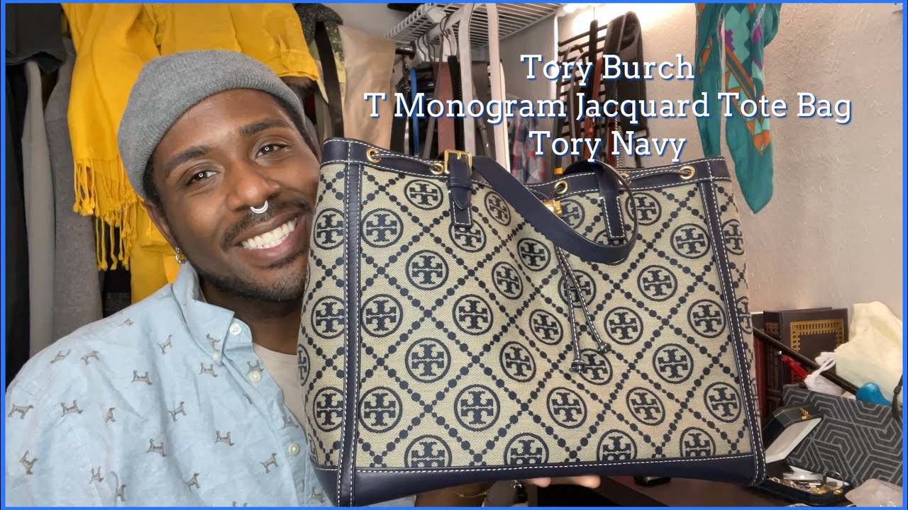 T Monogram Jacquard Shoulder Bag in Blue - Tory Burch
