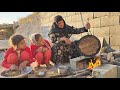 Grandma's old tradition: baking oak bread with fire, for home preparation