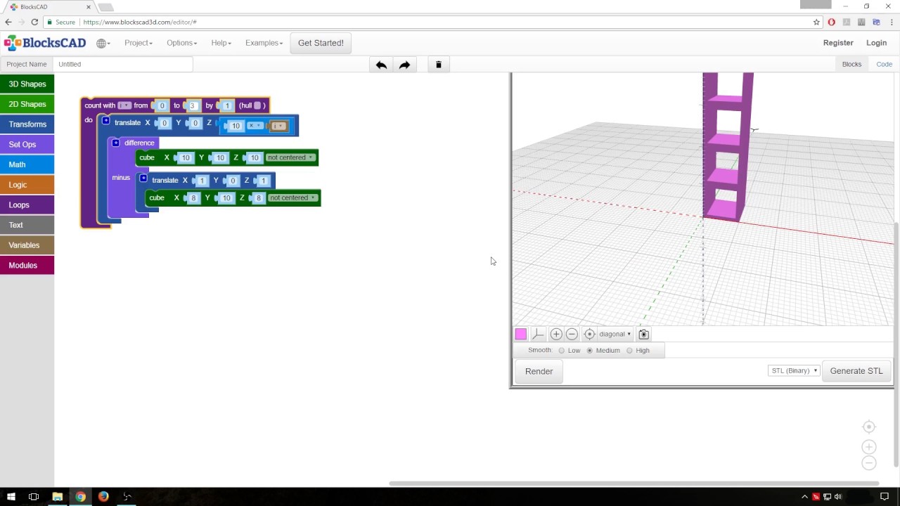BlocksCAD Tutorial #4 - Schleifen - YouTube